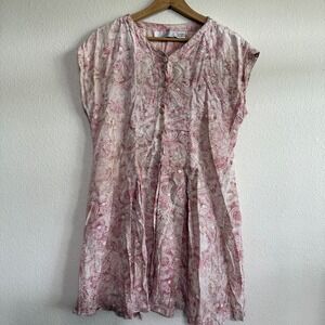 Passport of Pier 1 Imports Shirt Dress Womens Small Pink Floral Pleat VTG 90s